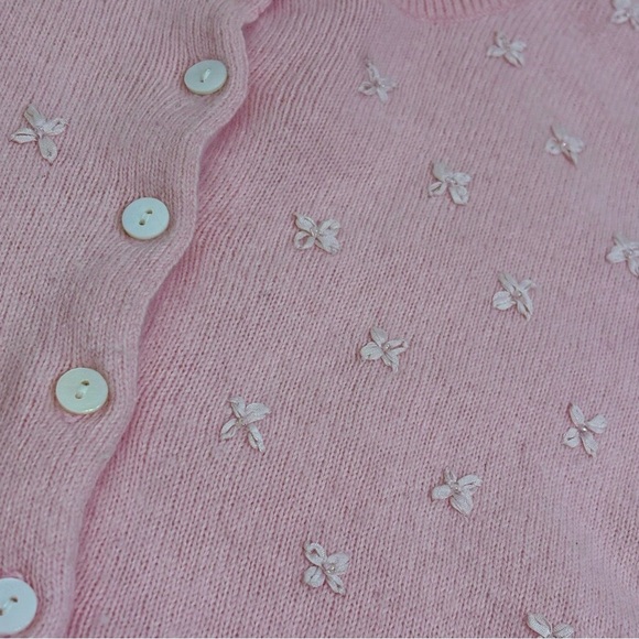 ABERCROMBIE Y2K Cotton Angora Rabbit Hair Silk Bows Beads Coquette Cardigan - Picture 6 of 12